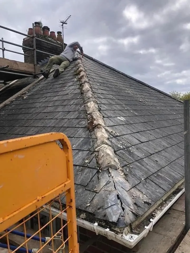 Slate roof ridge and chimney repair in Port Isaac